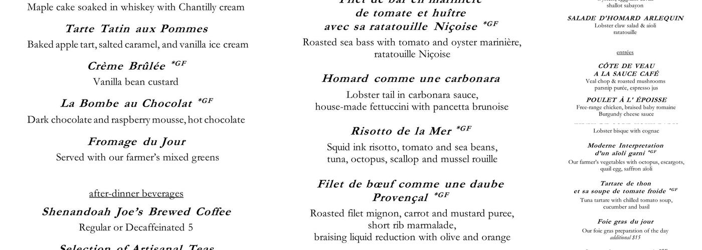 Fleurie Restaurant Menu