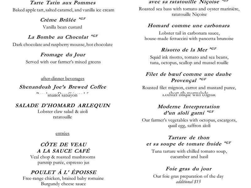 Fleurie Restaurant Menu