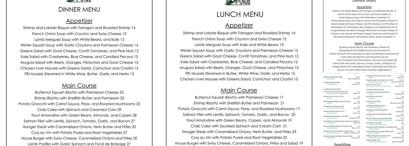Petit Pois Restaurant Menu