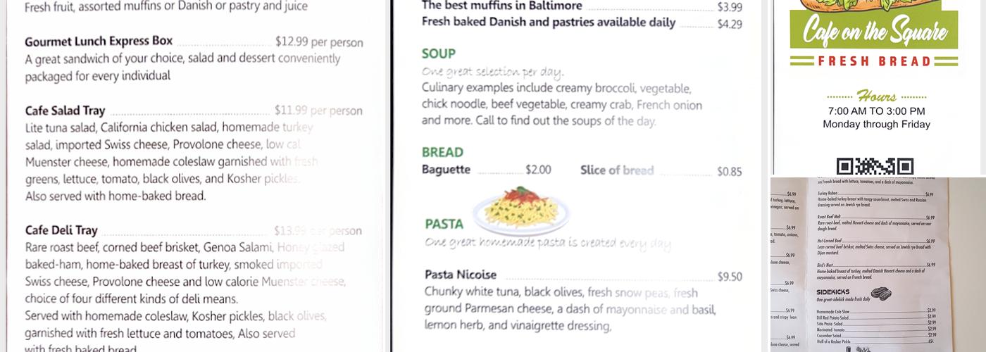 Cafe On the Square Menu