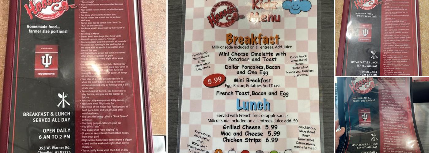 Hoosier Cafe Menu