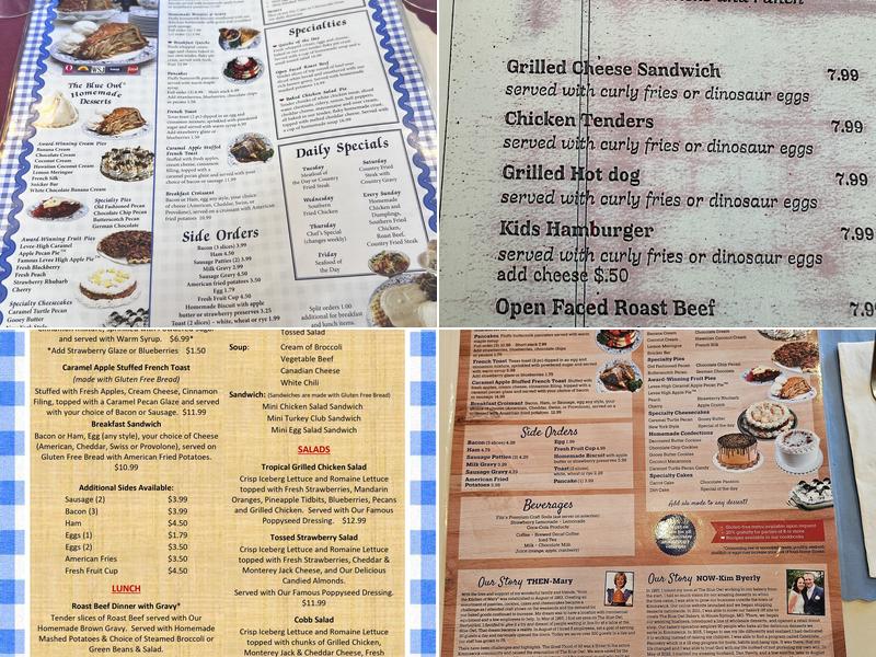 The Blue Owl Restaurant & Bakery Menu
