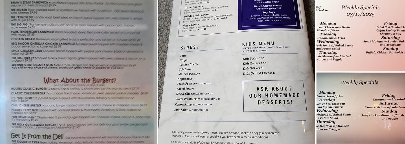 Holties Restaurant & Pub Menu