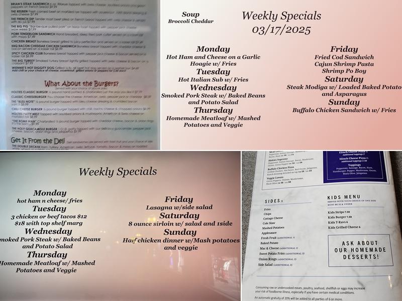 Holties Restaurant & Pub Menu