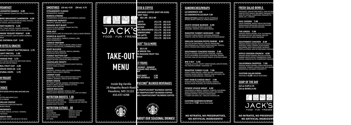 Jack's Cafe Menu