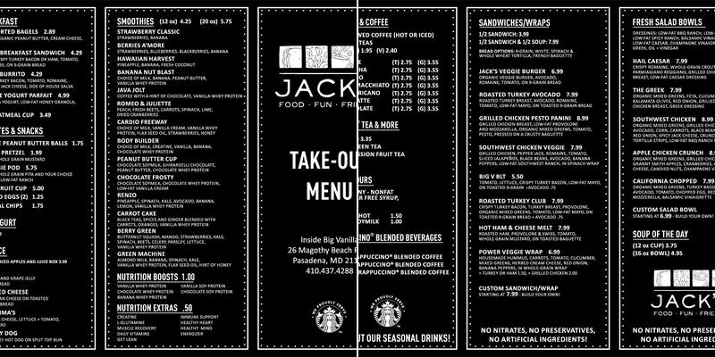Jack's Cafe Menu
