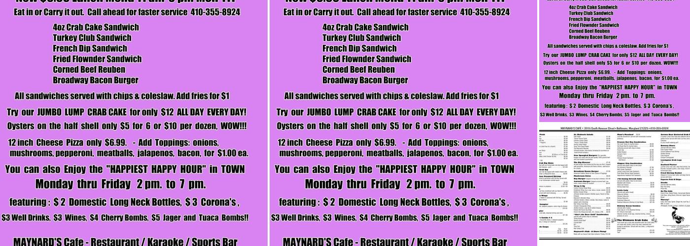 Maynard's Bar & Grill Menu