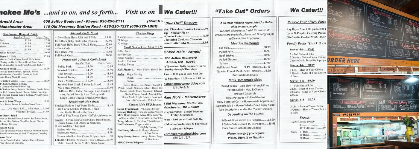 Smokee Mo's Arnold BBQ Menu