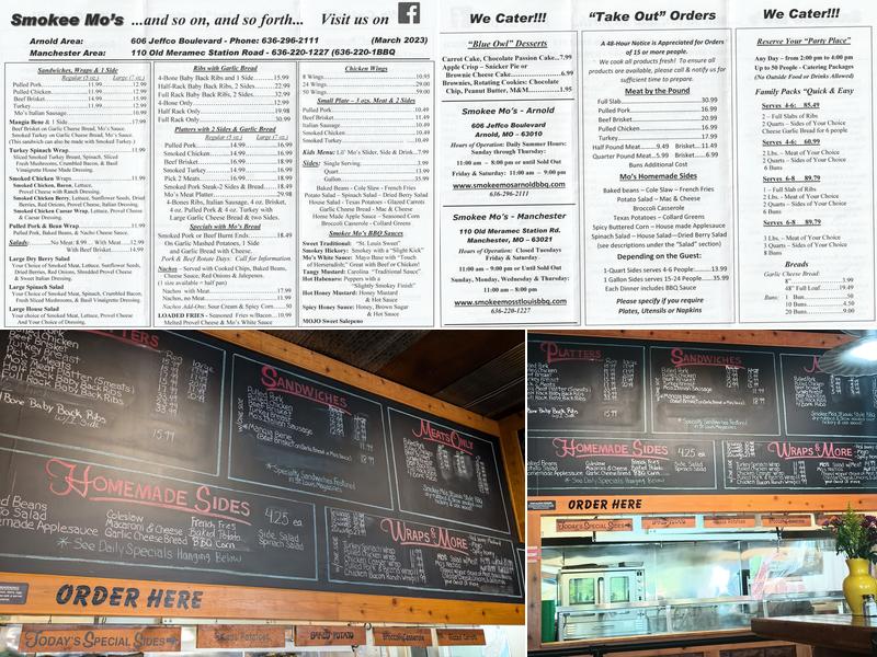 Smokee Mo's Arnold BBQ Menu