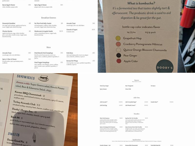 Dooby's Menu