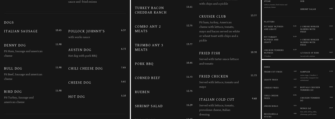 Cruiser's Pit Beef Menu