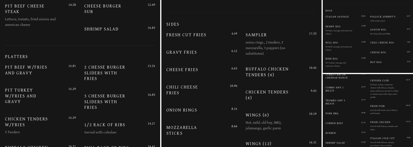 Cruiser's Pit Beef Menu