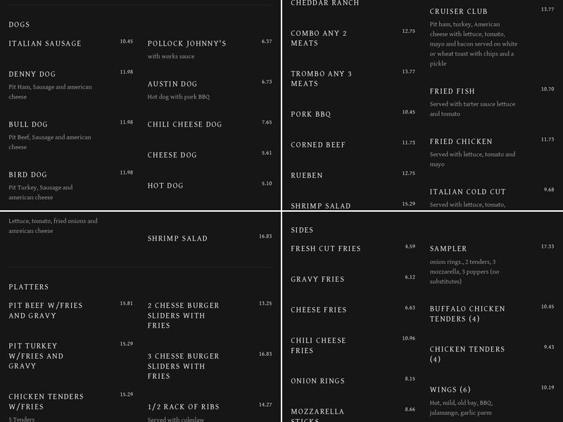 Cruiser's Pit Beef Menu