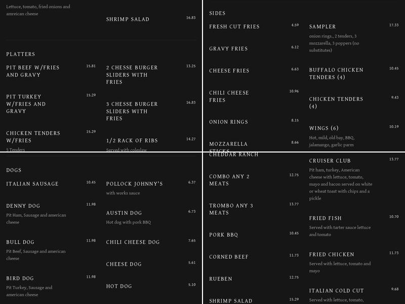 Cruiser's Pit Beef Menu