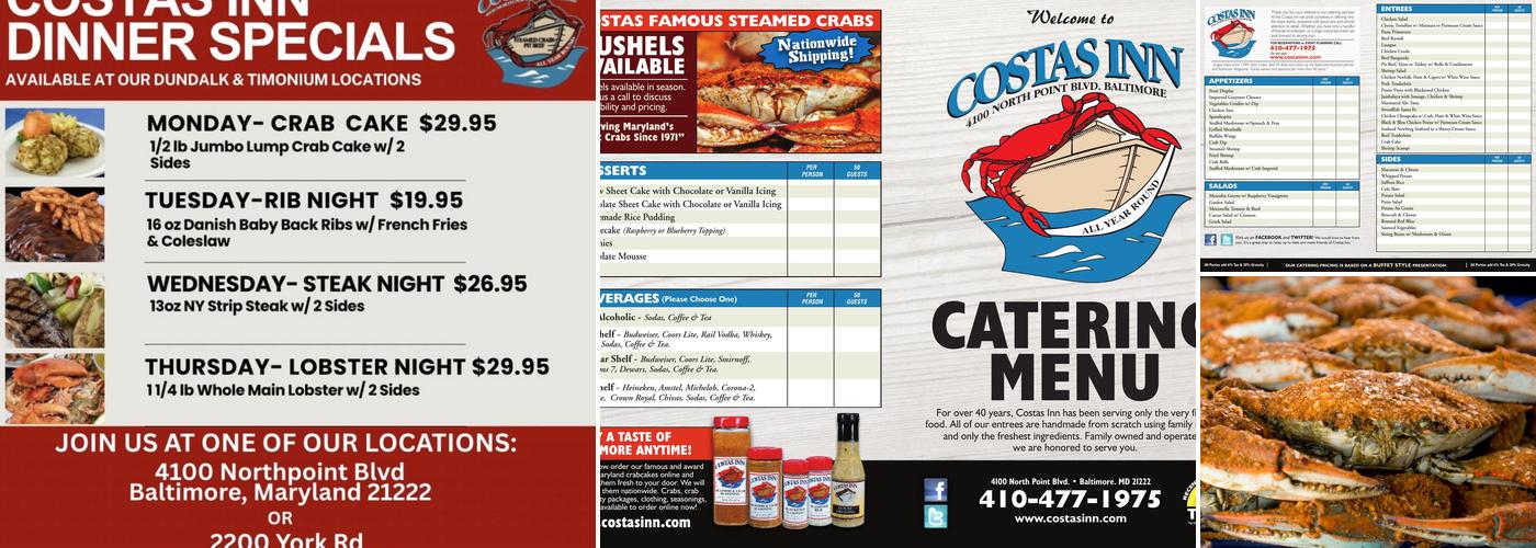 Costas Inn Menu