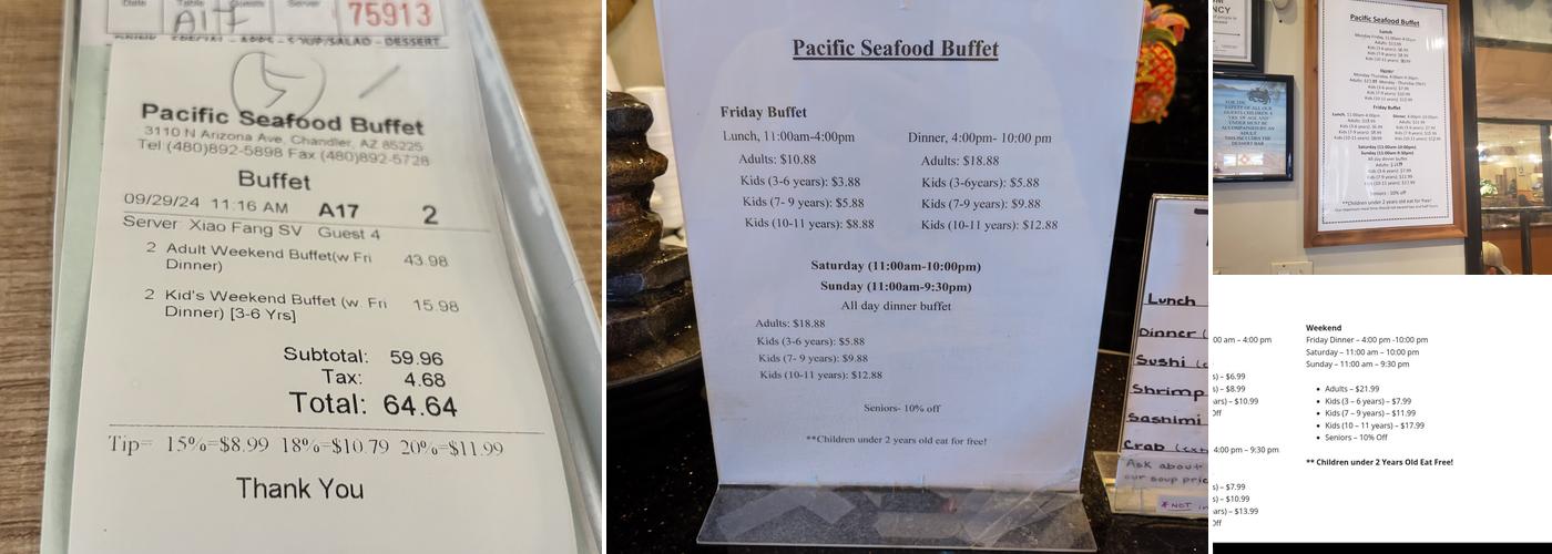 Pacific Seafood Buffet Menu