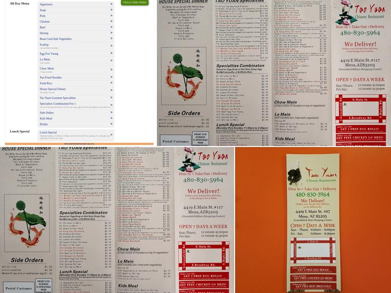 Tao Yuan Chinese Restaurant Menu