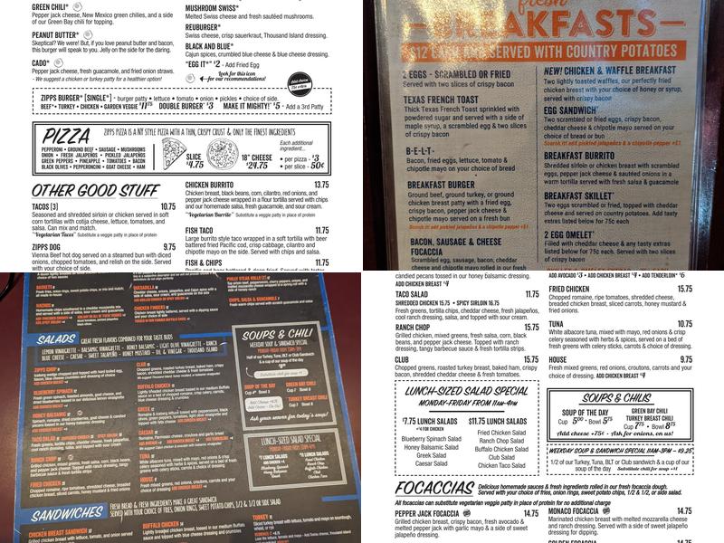 Zipps Sports Grill Menu