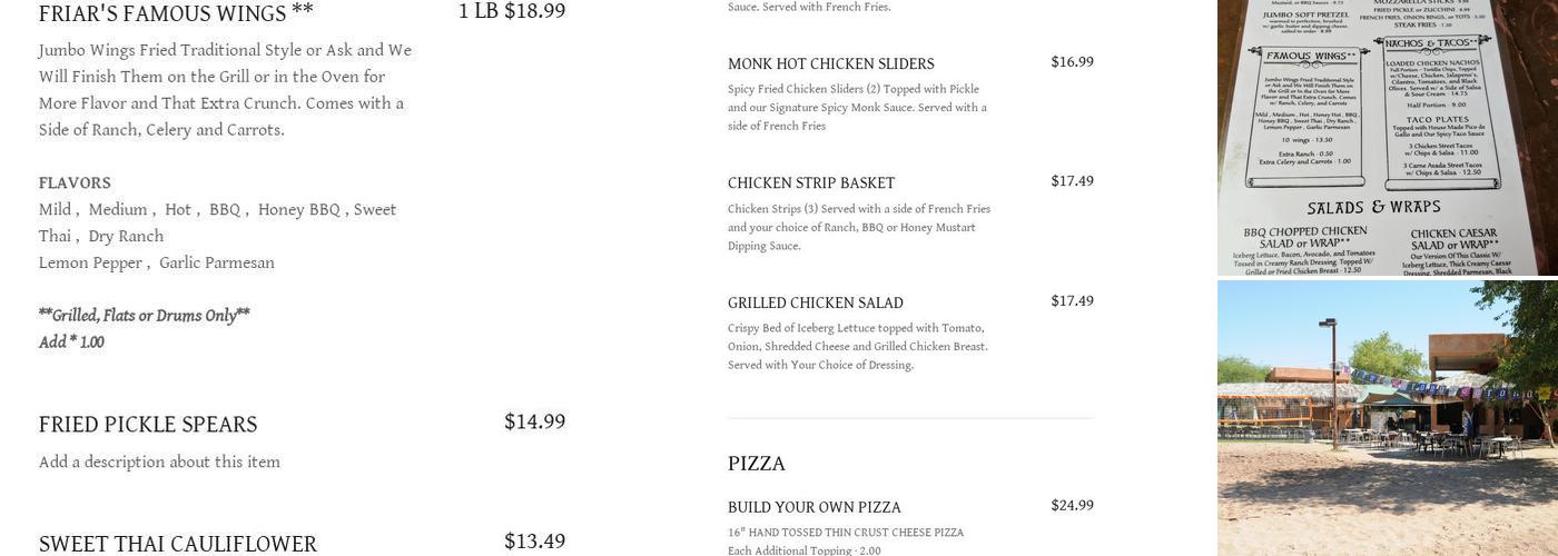 The Monastery Menu