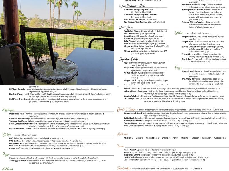 The Grill at Desert Canyon Menu