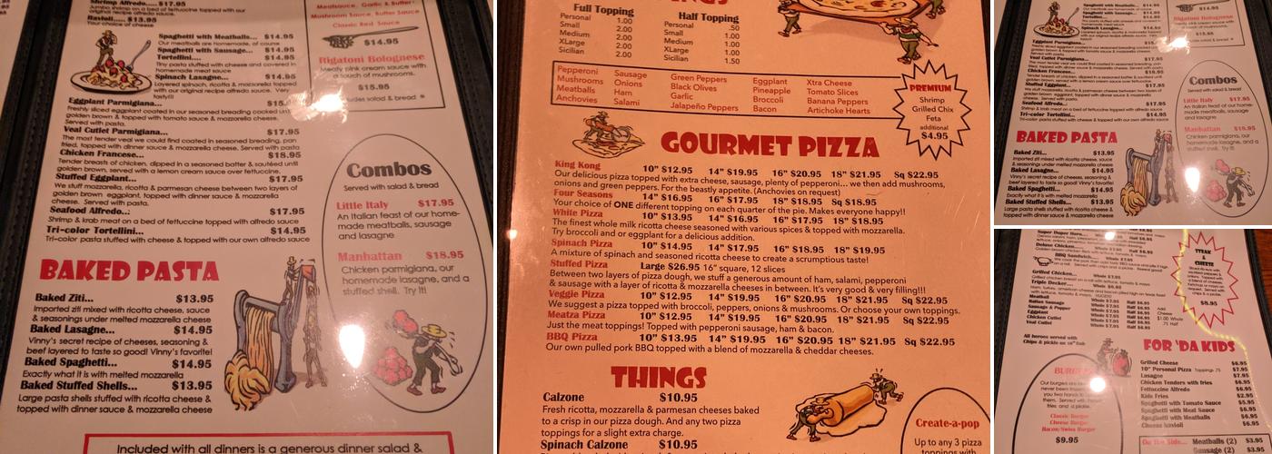 Vinny's New York Pizza Co Menu
