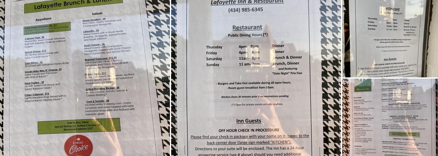 Lafayette Inn & Restaurant Menu