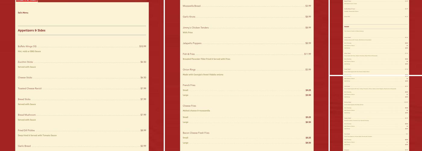 Sal's Pizzeria and Restaurant Menu
