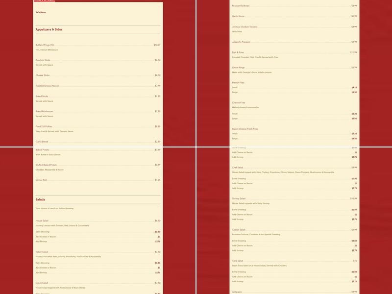 Sal's Pizzeria and Restaurant Menu