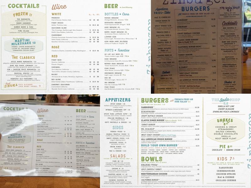 Zinburger Menu