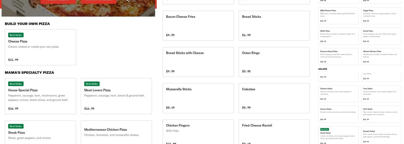 Mama's Pizza Menu