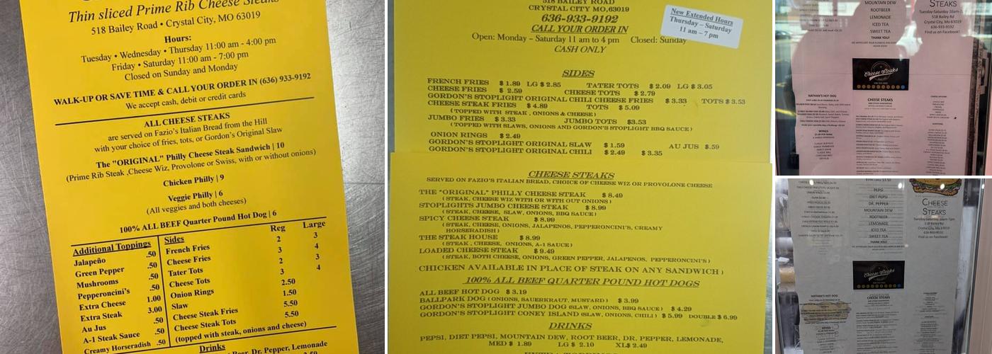Cheese Steaks Menu