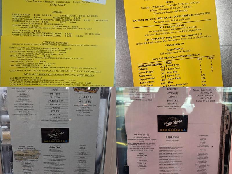 Cheese Steaks Menu