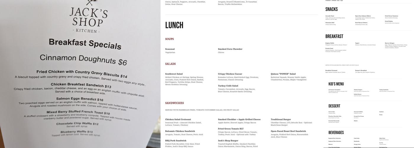 Jack's Shop Kitchen Menu