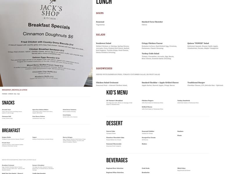 Jack's Shop Kitchen Menu