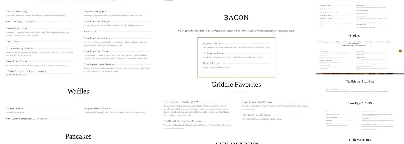 The Oink Cafe Menu
