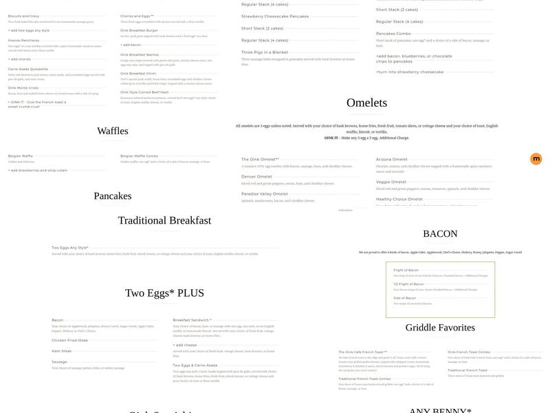 The Oink Cafe Menu