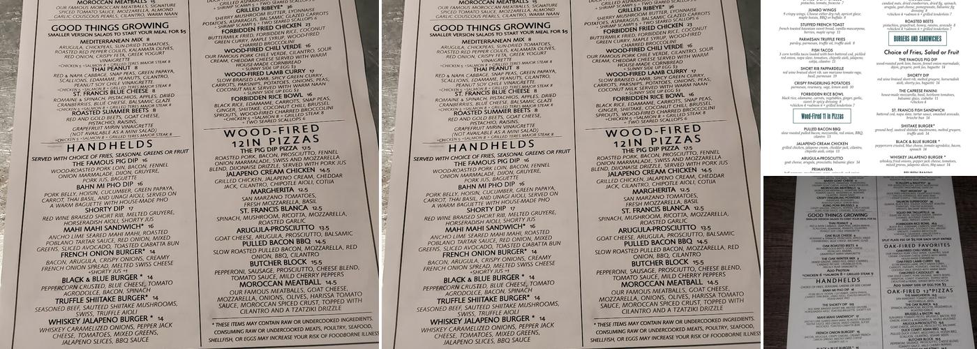 OAK on Camelback Menu