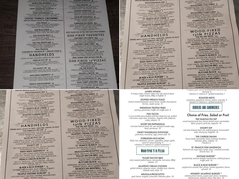 OAK on Camelback Menu