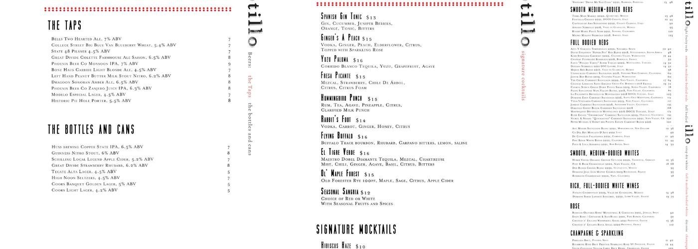 Ocotillo Menu