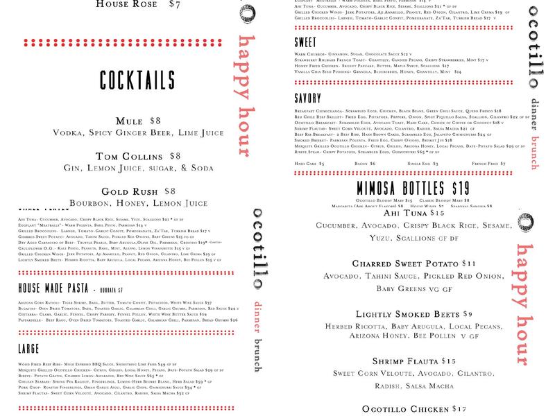 Ocotillo Menu