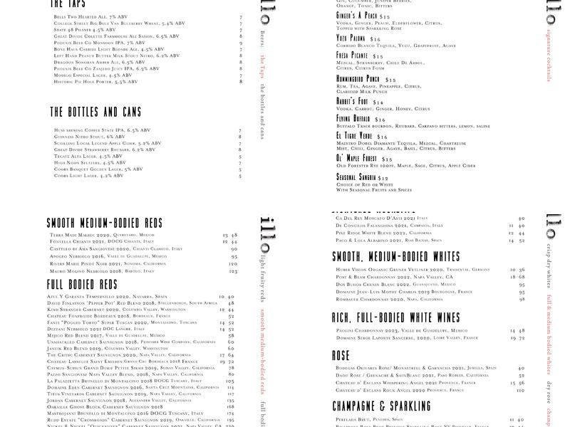 Ocotillo Menu