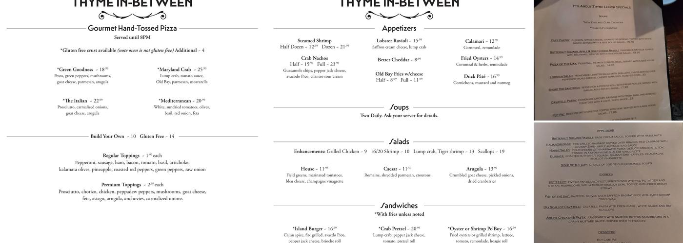 It's About Thyme Menu