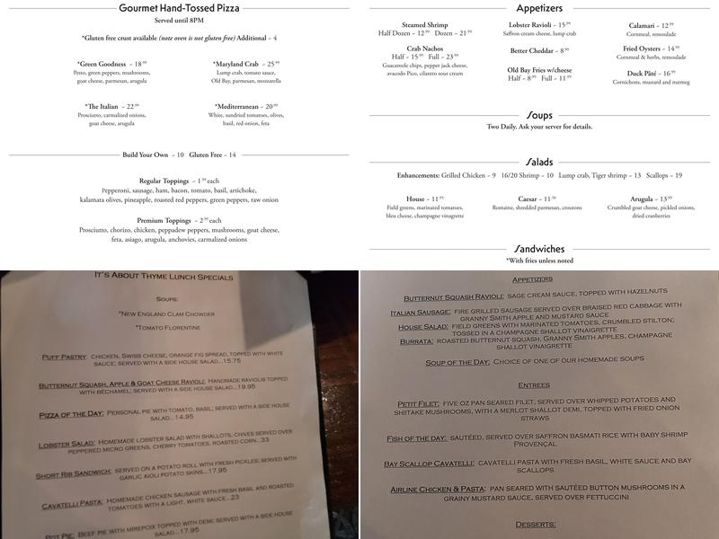 It's About Thyme Menu