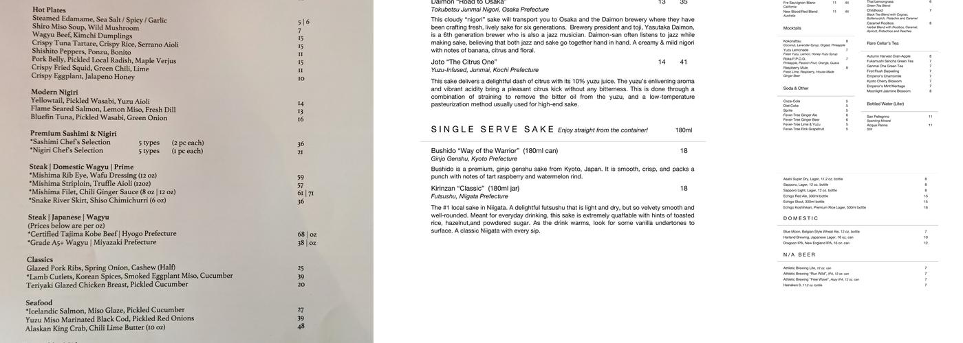 Roka Akor - Scottsdale Menu