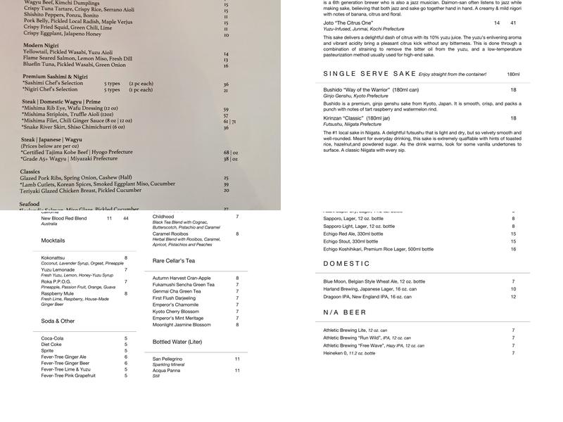 Roka Akor - Scottsdale Menu