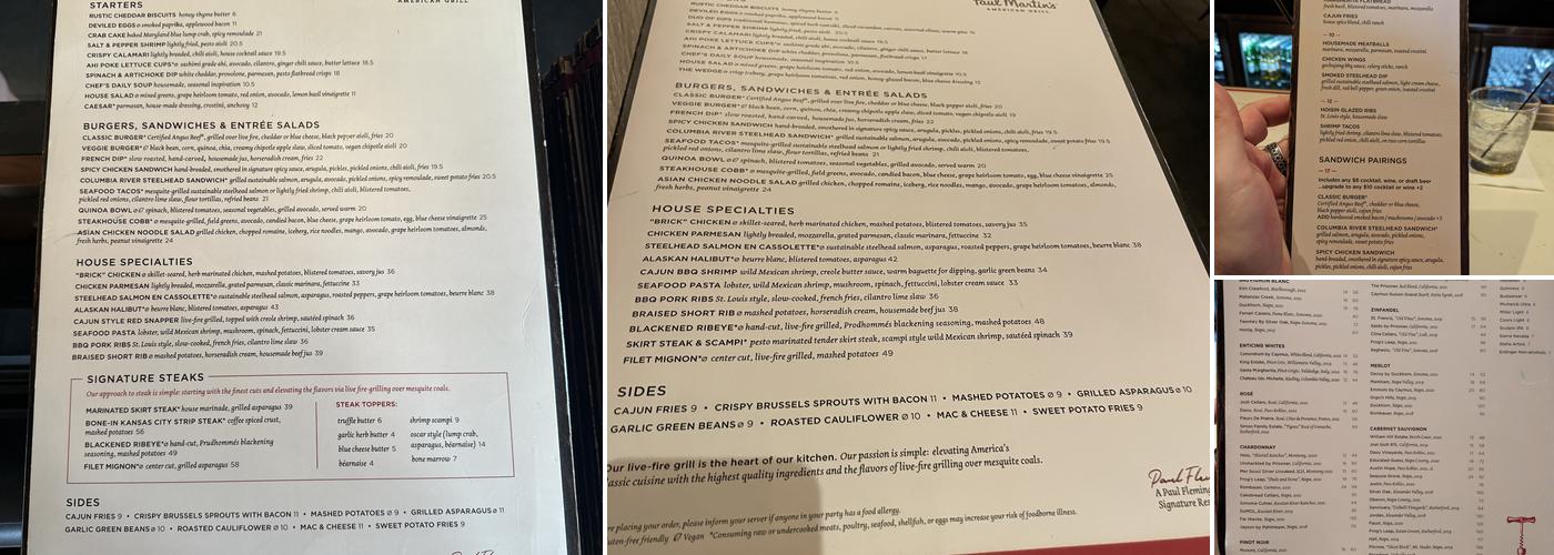 Paul Martin's American Grill Menu