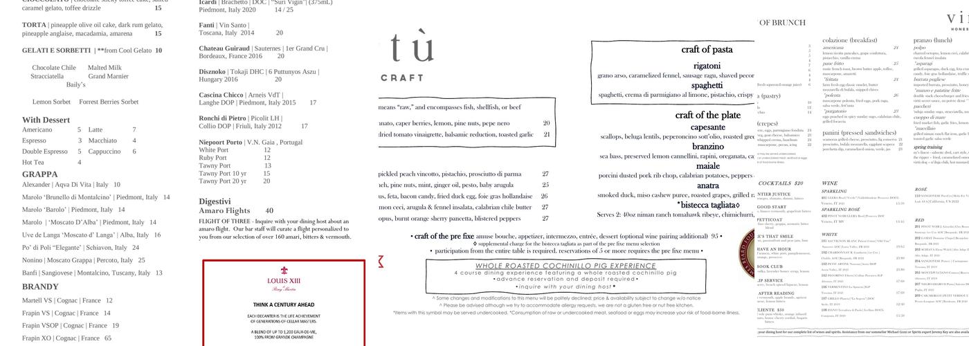Virtu Honest Craft Menu