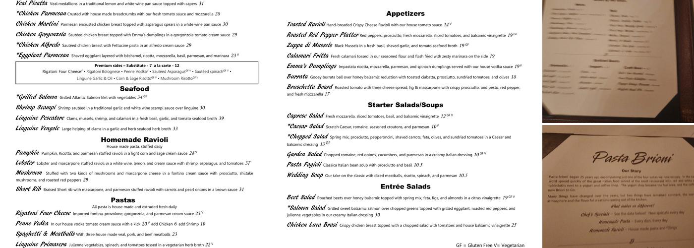 Pasta Brioni Menu