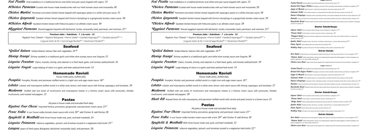 Pasta Brioni Menu