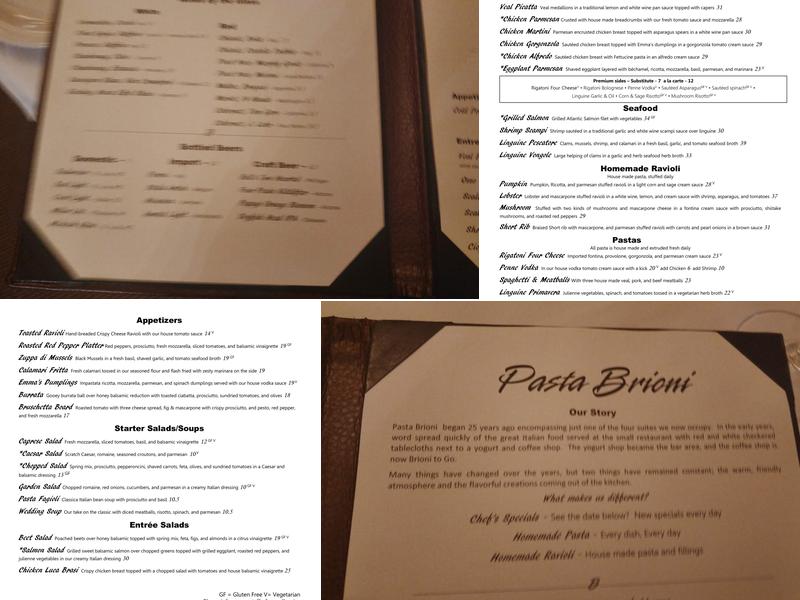 Pasta Brioni Menu